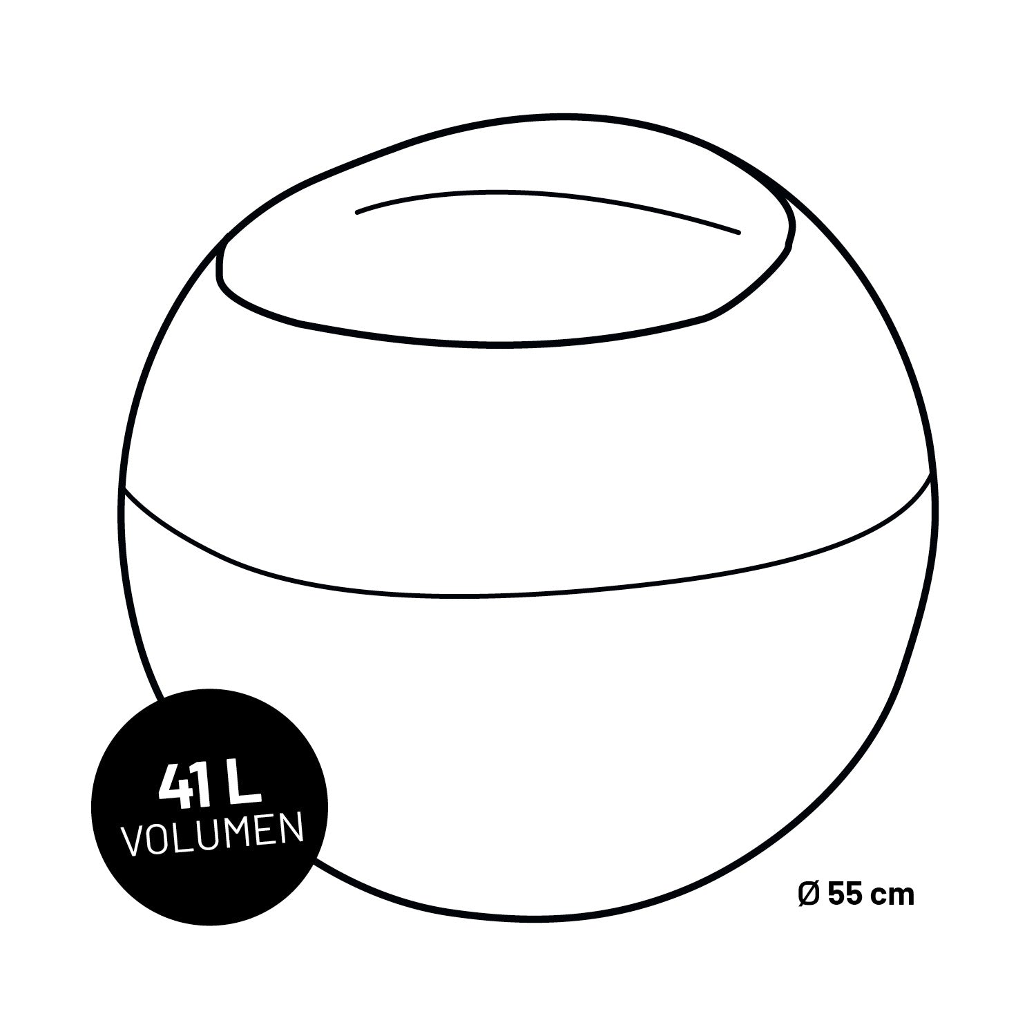 Illustration der LUMALAND Kühlbox mit Maßangaben (⌀ 55 cm) und Volumenangabe (41 L).