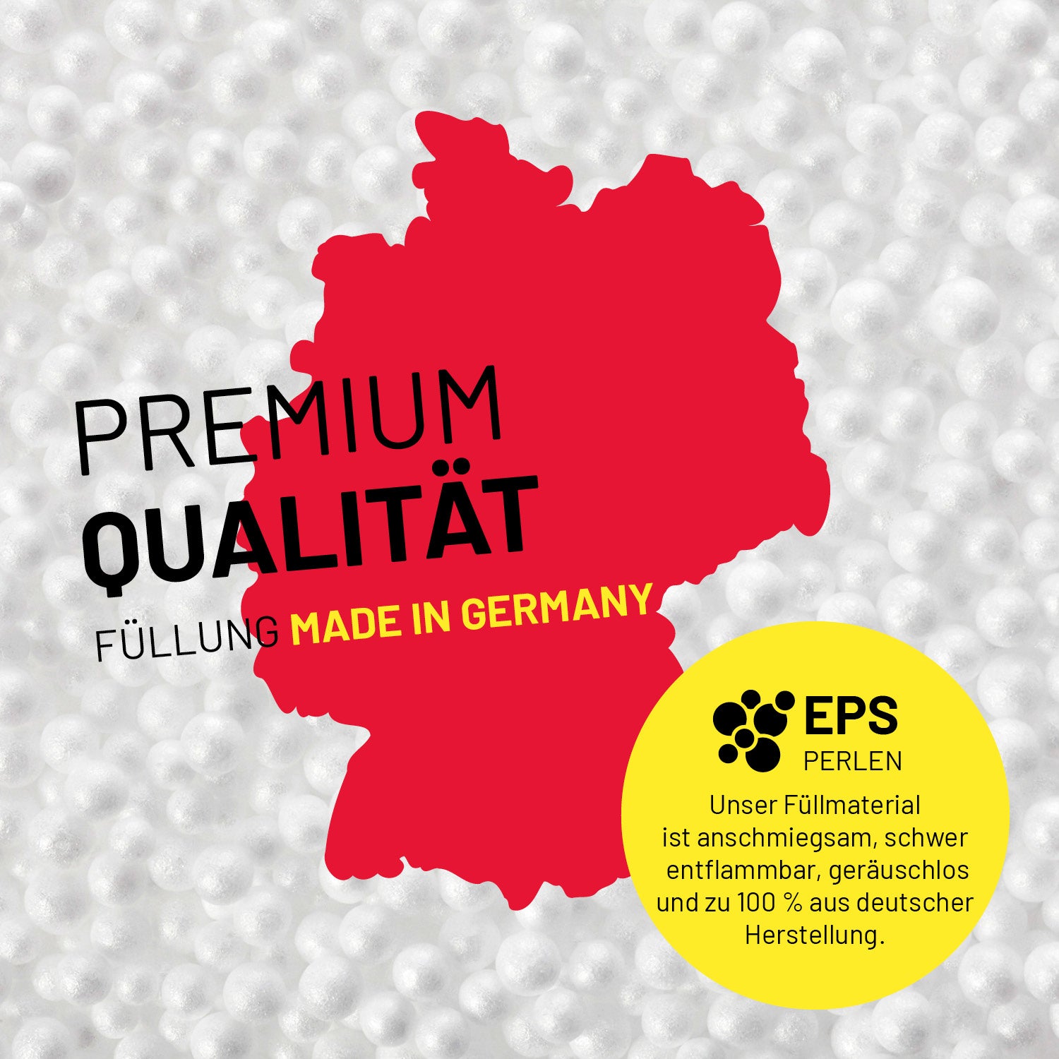 Umrisse der Deutschland-Karte mit Hinweis auf die EPS-Perlen und LUMALAND Germany 5 Jahre Garantie auf die Aussenhülle.