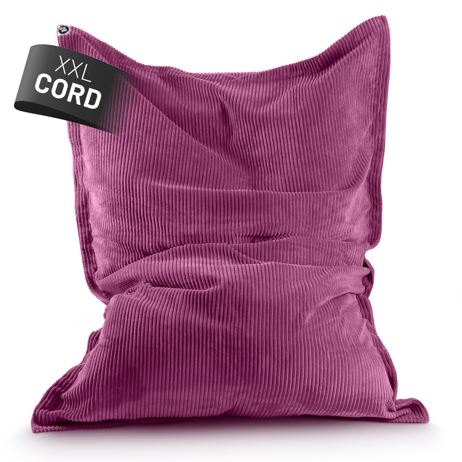 LUMALAND XXL Sitzsack Cord in Weinrot vor weißem Hintergrund und einem Label "XXL Cord".