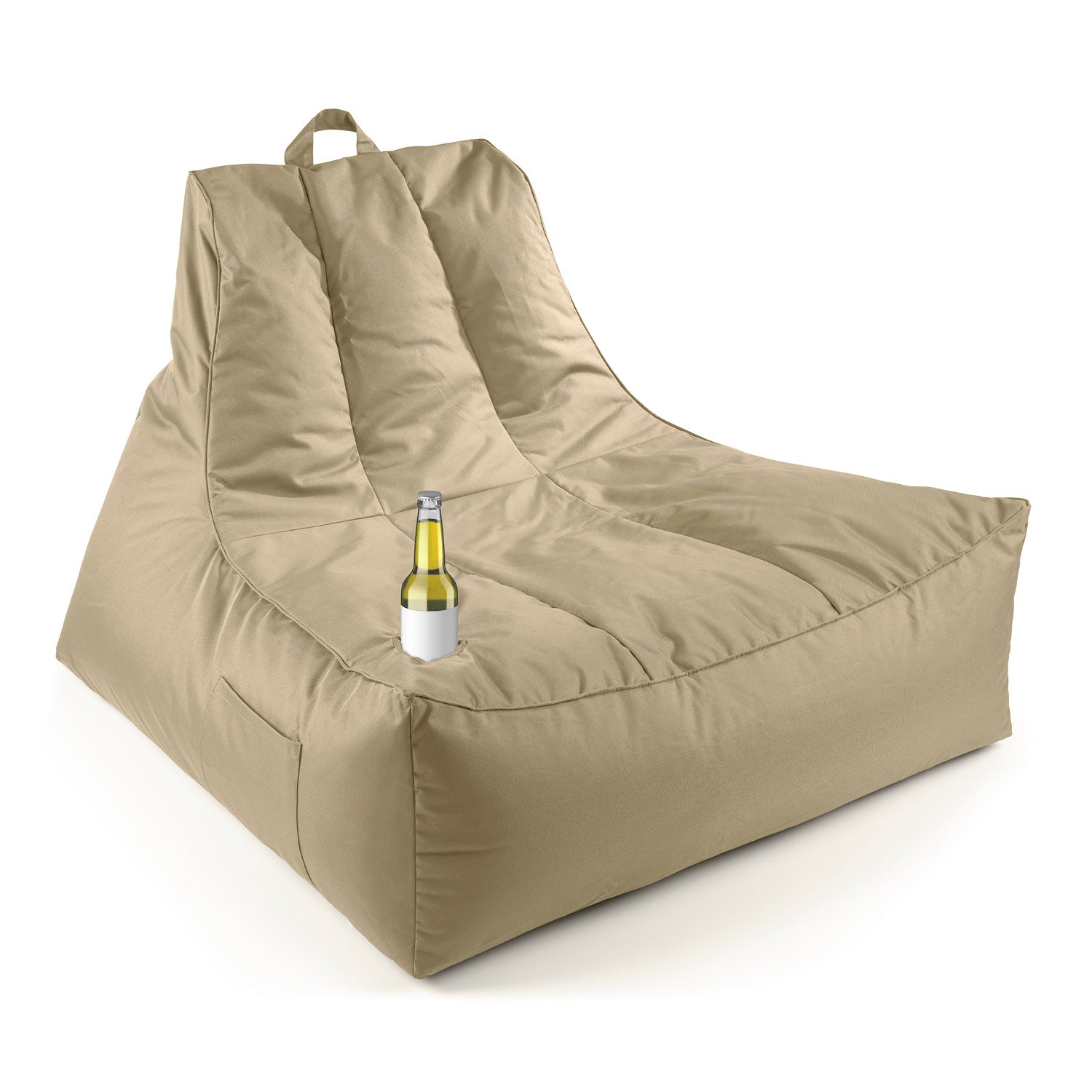 LUMALAND Premium Lounge-Sessel in Beige mit Getränkehalter vor weißem Hintergrund.
