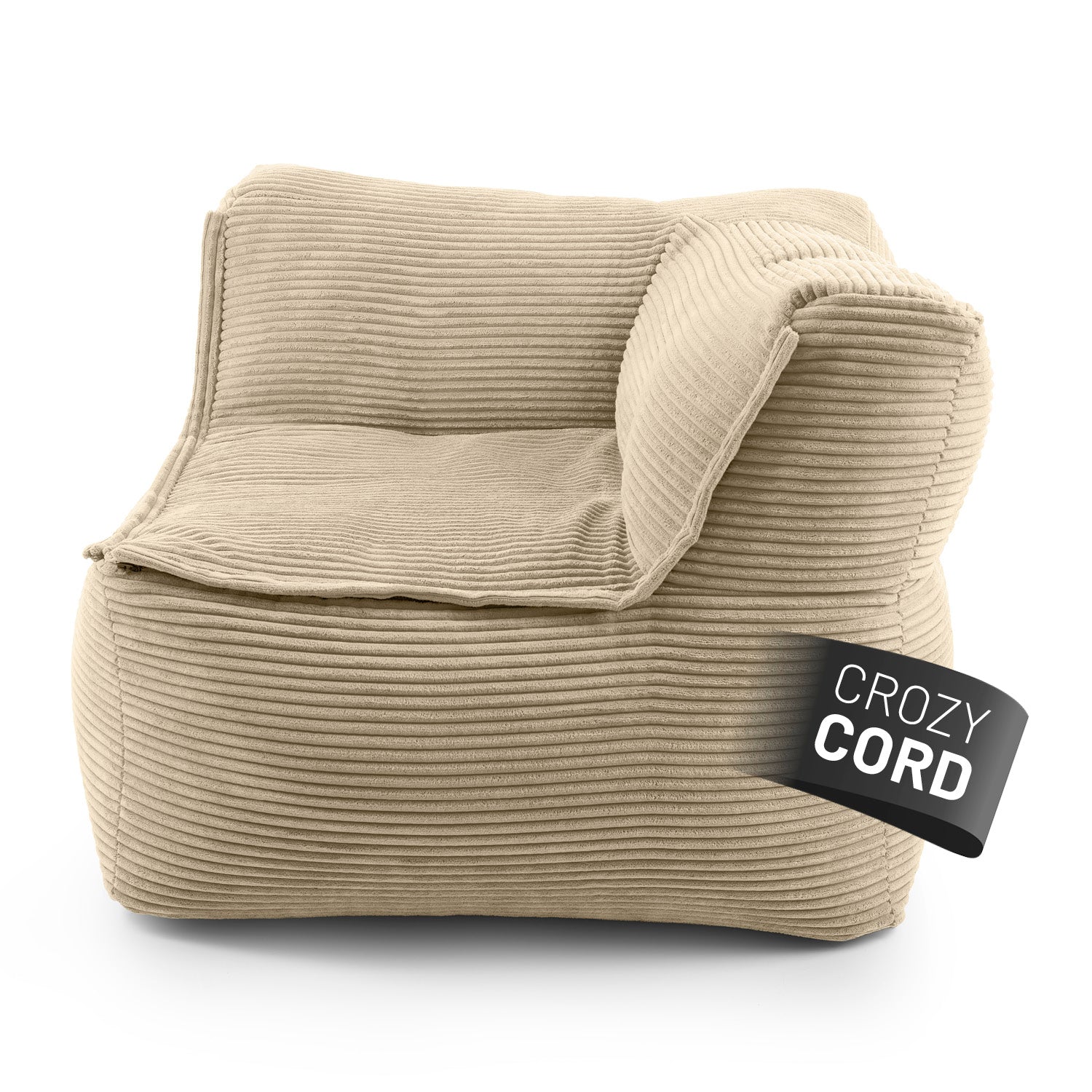 LUMALAND Ecke rechts vom Modularen System aus der CORD-Reihe in Beige vor weißem Hintergrund.
