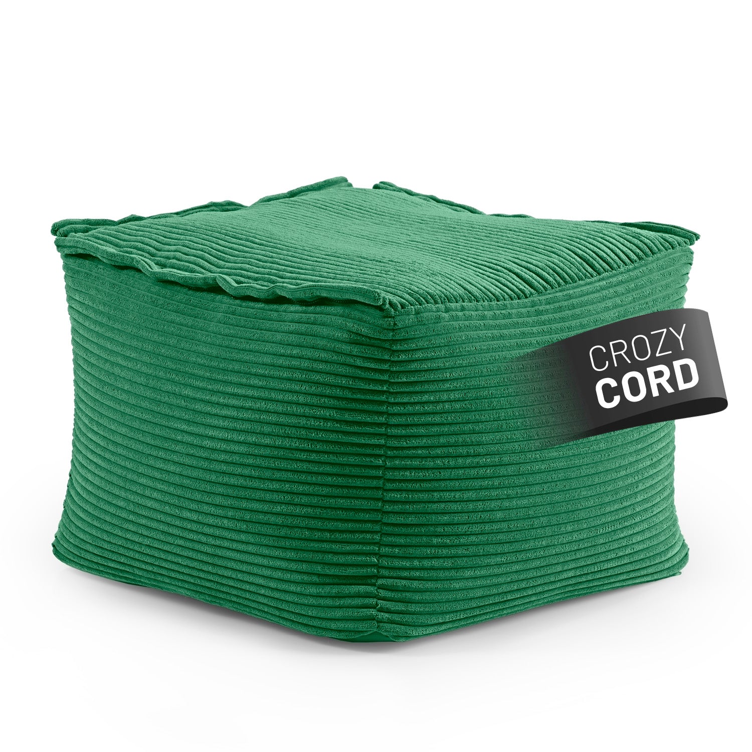 LUMALAND Hocker vom Modularen System aus der CORD-Reihe in Dunkelgrün vor weißem Hintergrund.