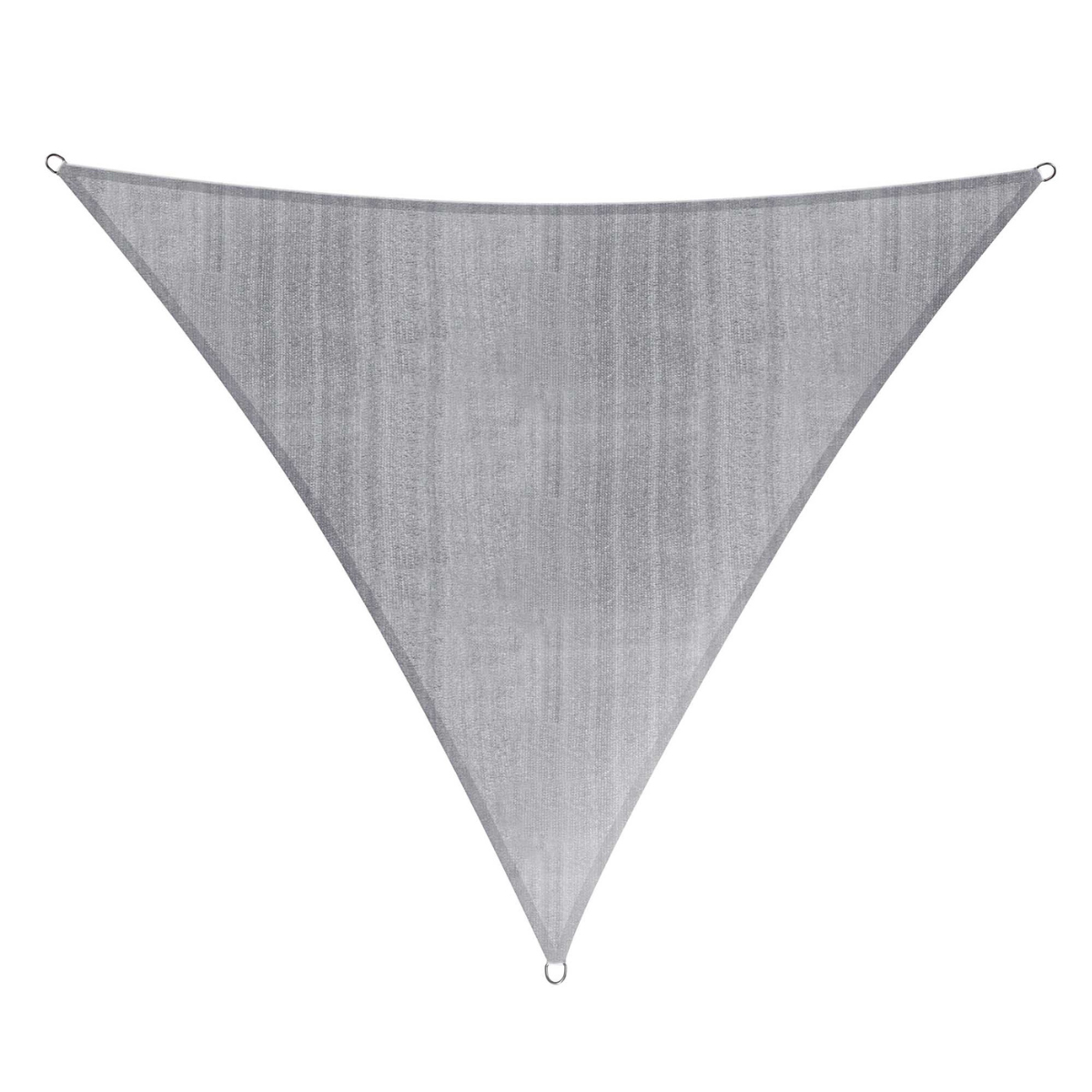 Sonnensegel in Form eines Dreiecks 3 x 3 x 3 Meter in Grau vor weißem Hintergrund.