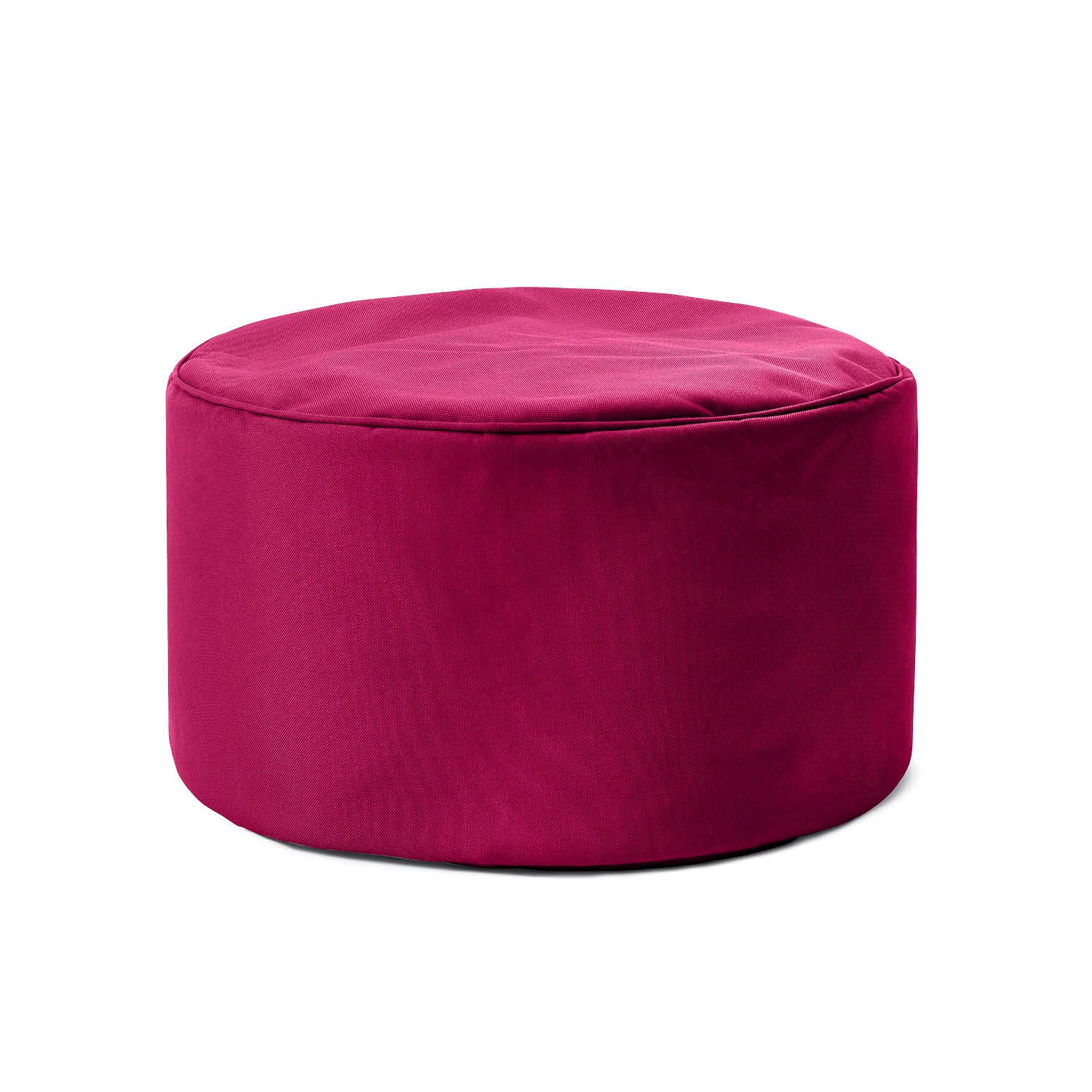 Kompakter Hocker/Pouf/Ablage für Indoor & Outdoor in Weinrot vor weißem Hintergrund.