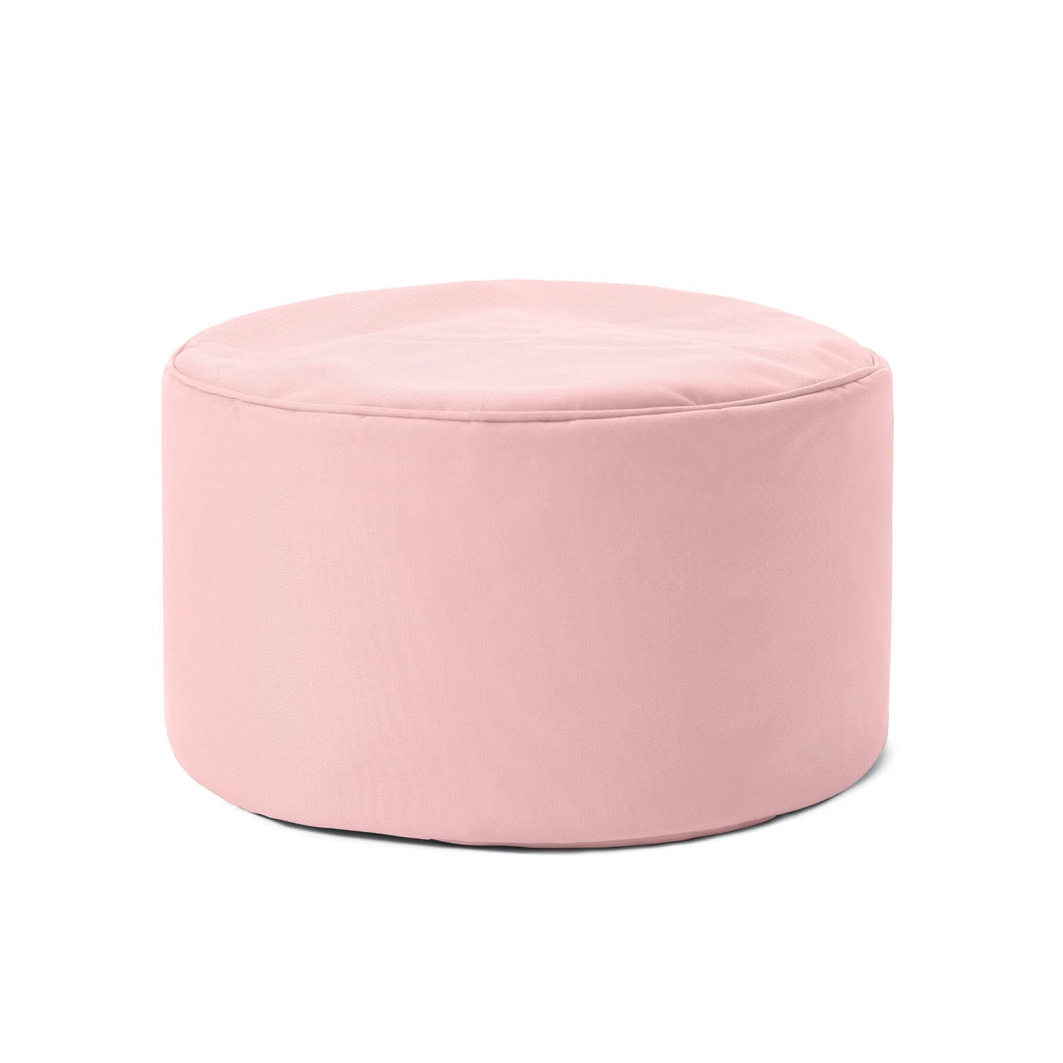 Kompakter Hocker/Pouf/Ablage für Indoor & Outdoor in Pastell Pink vor weißem Hintergrund.