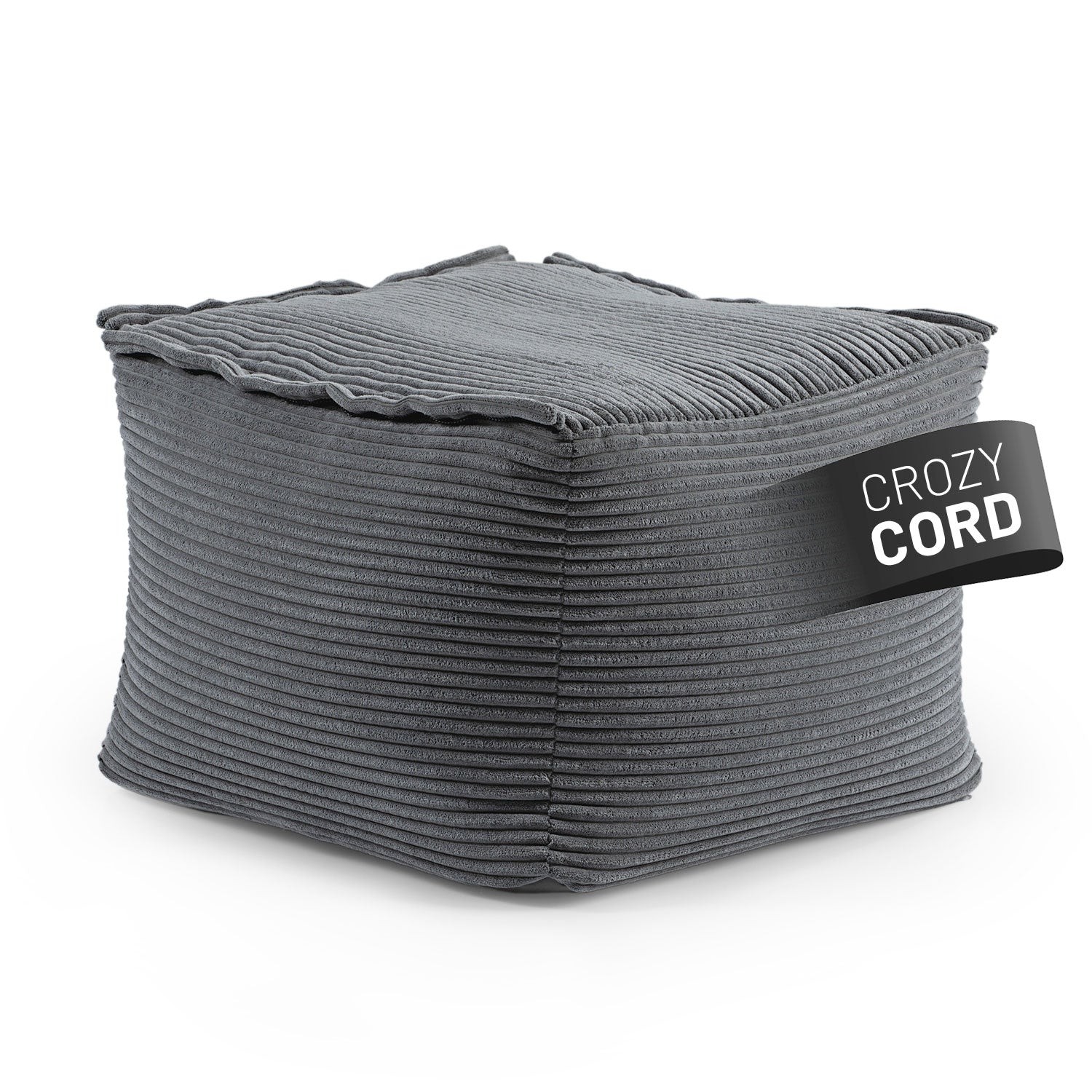 LUMALAND CORD-Hocker/Pouf in Grau aus der Reihe Modulares System vor weißem Hintergrund.