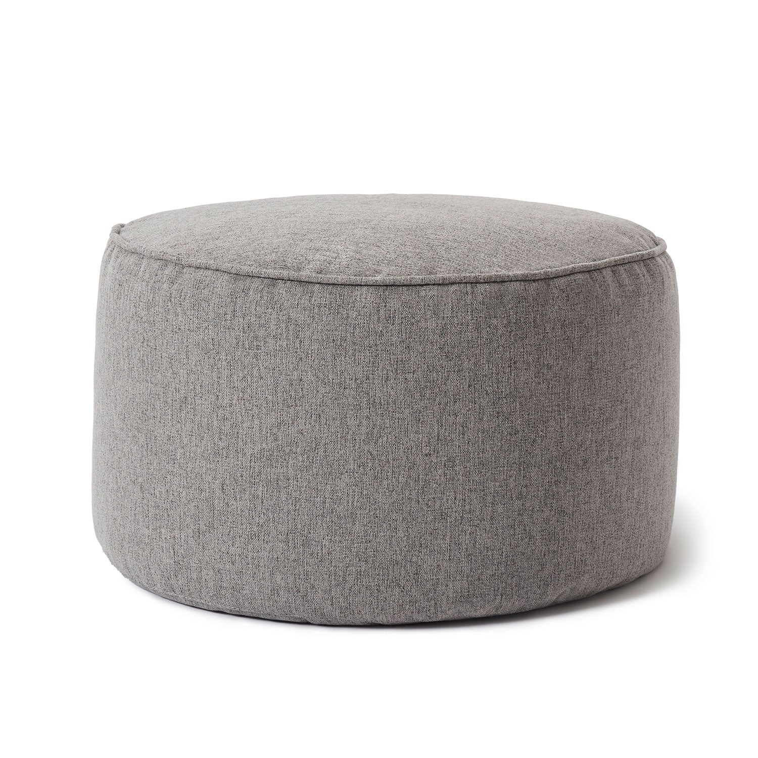 Sitzsack-Hocker Pouf Comfort Line in Hellgrau vor weißem Hintergrund.