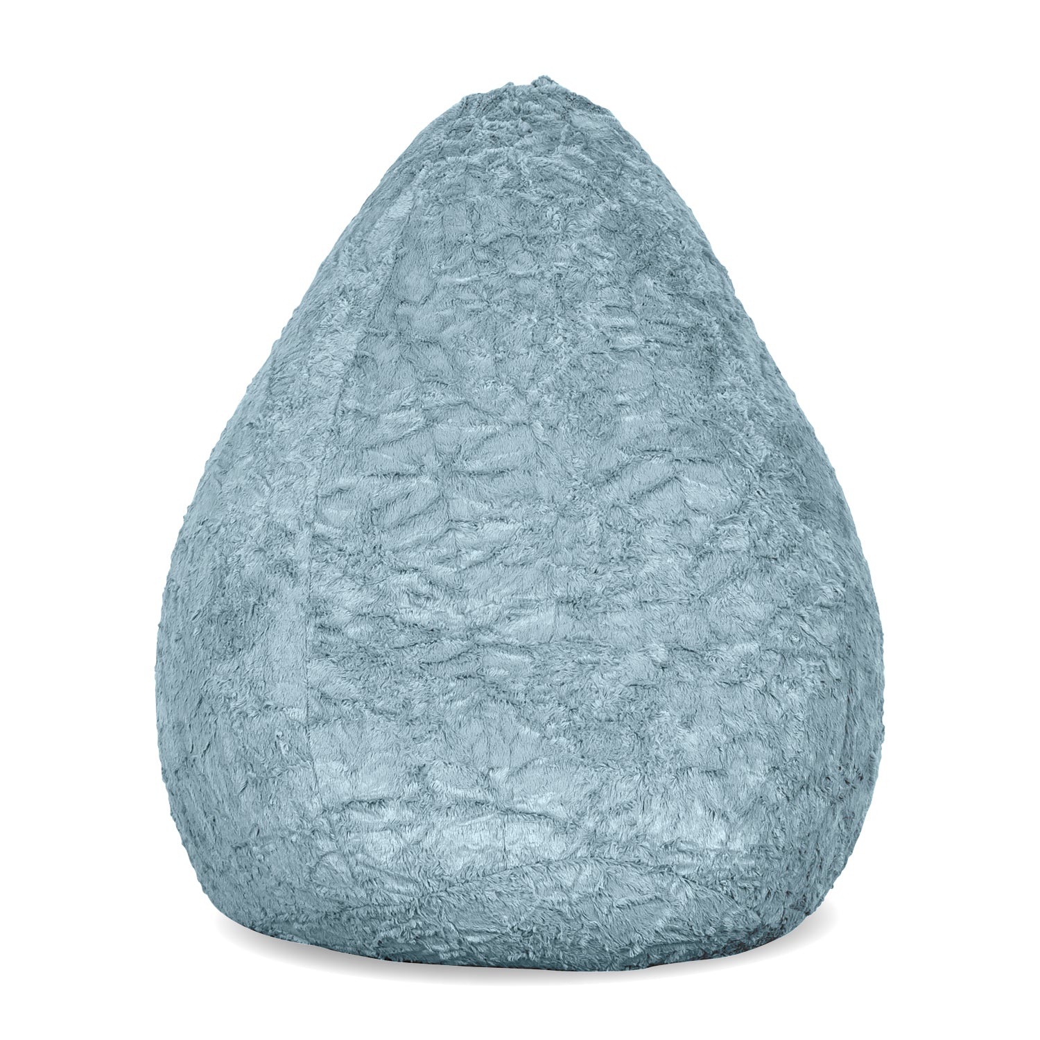 LUMALAND Fluffy Kinder-Sitzsack in Pastell Blau aus Webplüsch frontal vor weißem Hintergrund.