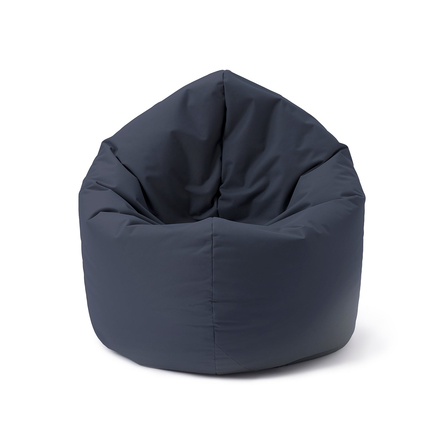 LUMALAND Runder Sitzsack 2-in-1 (Sitzsack oder Bodenkissen/Liegekissen) in Stahlgrau vor weißem Hintergrund.