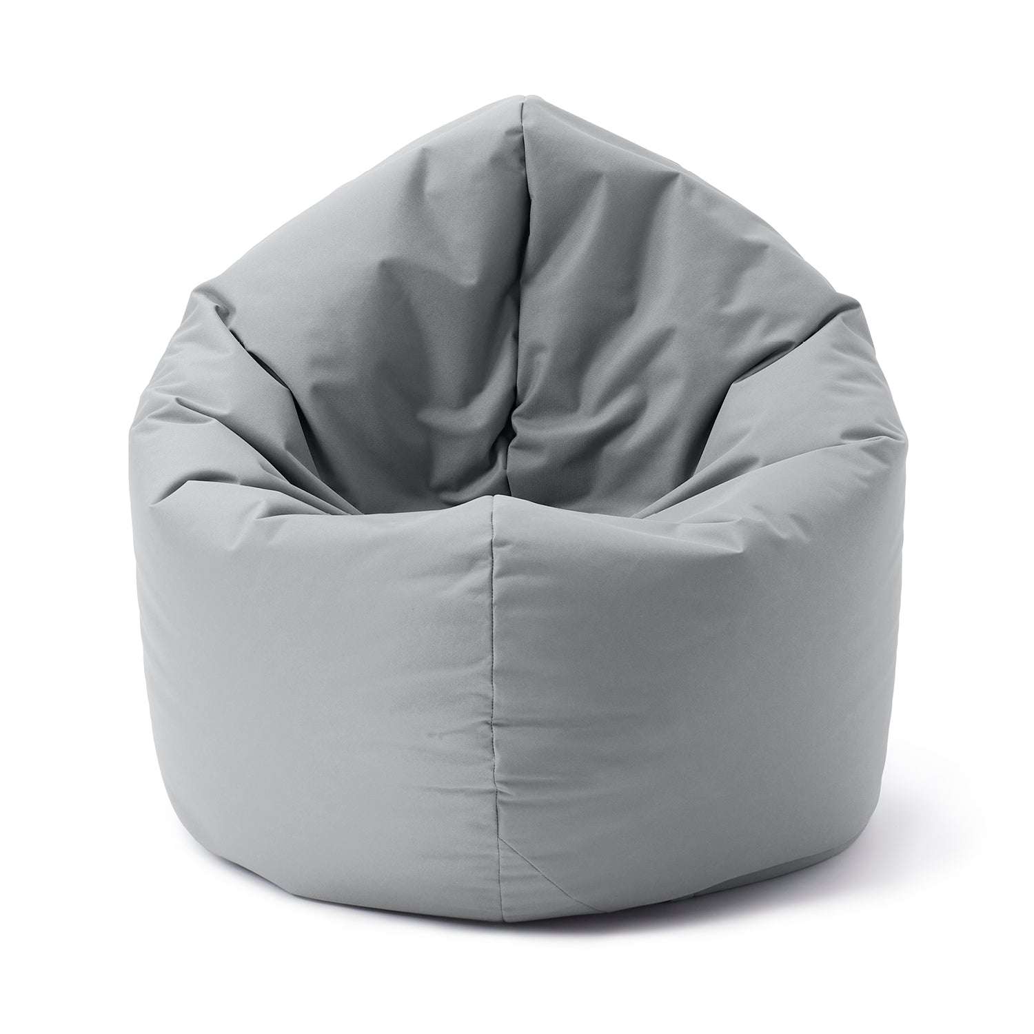 LUMALAND Runder Sitzsack 2-in-1 (Sitzsack oder Bodenkissen/Liegekissen) in Silbergrau vor weißem Hintergrund.