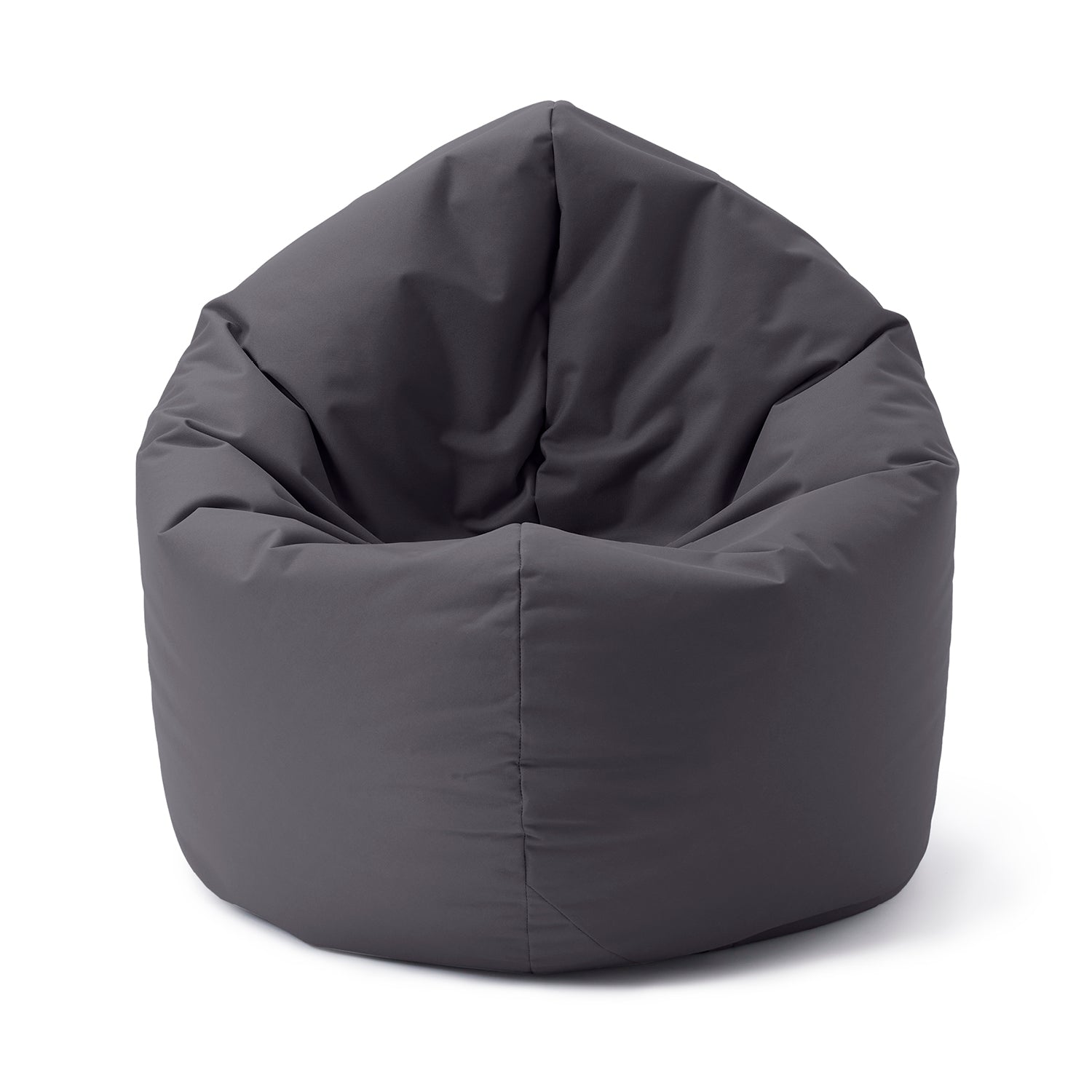 LUMALAND Runder Sitzsack 2-in-1 (Sitzsack oder Bodenkissen/Liegekissen) in Anthrazit vor weißem Hintergrund.