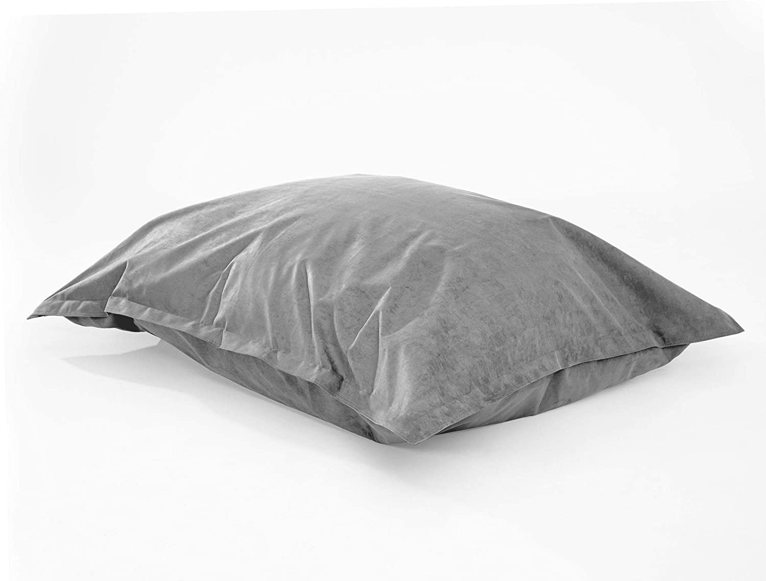 XXL Microvelours Sitzkissen in Grau liegt auf dem Boden vor weißem Hintergrund.