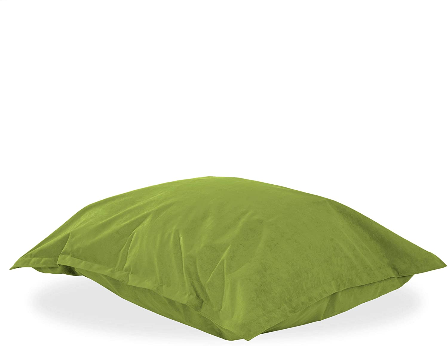 XXL Microvelours Sitzkissen in Grün liegt auf dem Boden vor weißem Hintergrund.