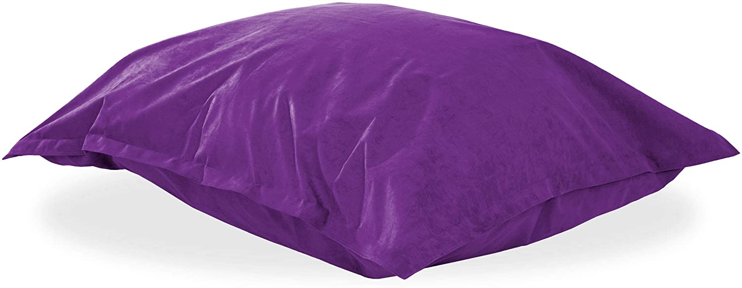 XXL Microvelours Sitzkissen in Lila liegt auf dem Boden vor weißem Hintergrund.
