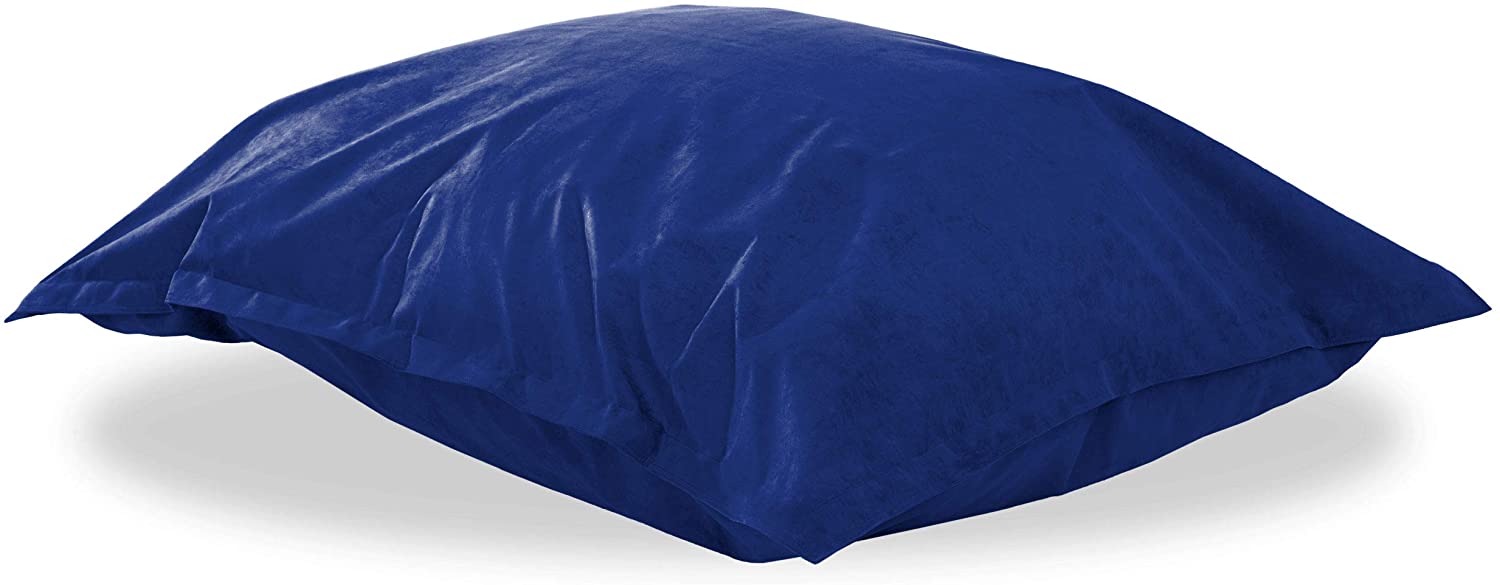 XXL Microvelours Sitzkissen in Royalblau liegt auf dem Boden vor weißem Hintergrund.