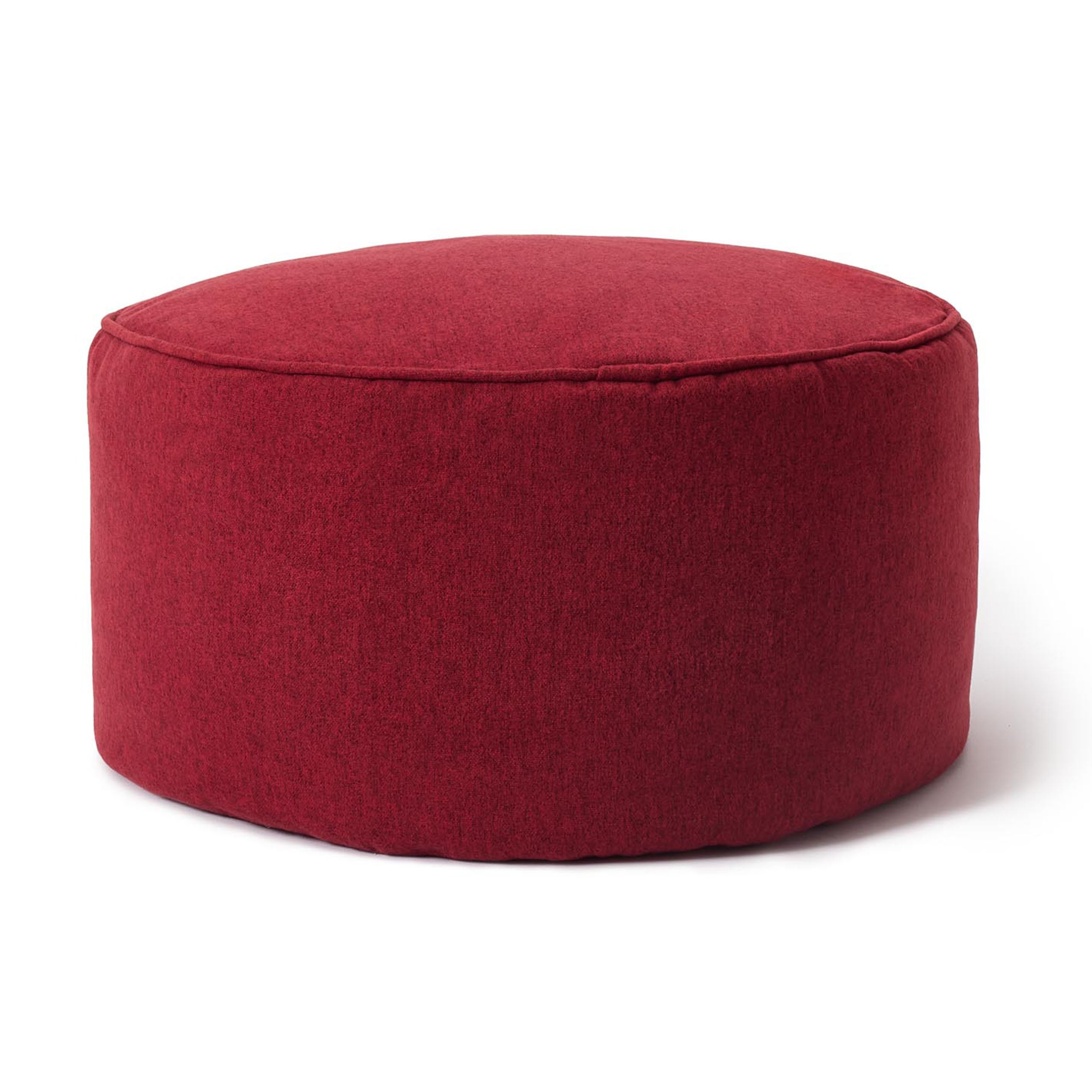 LUMALAND Sitzsack-Hocker Pouf aus der Comfort Line in Rot vor weißem Hintergrund.