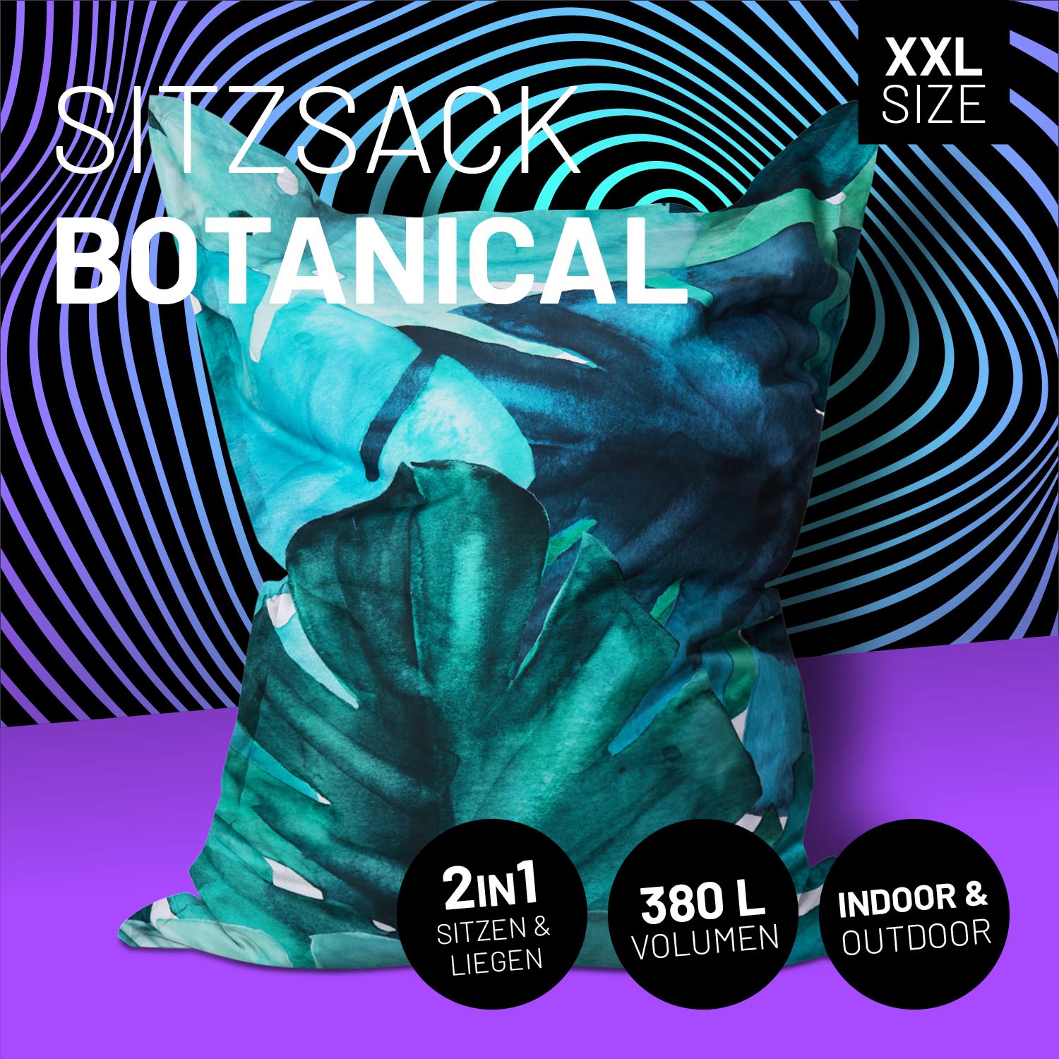 LUMALAND Sitzsack Printed Edition Botanical mit Icon "XXL Size", "Samt Look", "380 L Volumen" und "Indoor & Outdoor".