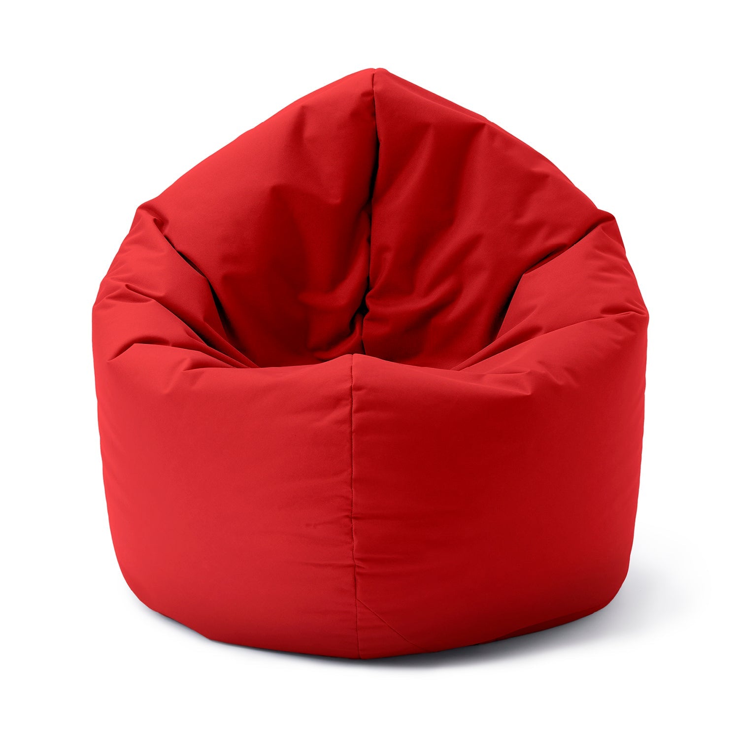 LUMALAND Runder Sitzsack 2-in-1 (Sitzsack oder Bodenkissen/Liegekissen) in Rot vor weißem Hintergrund.