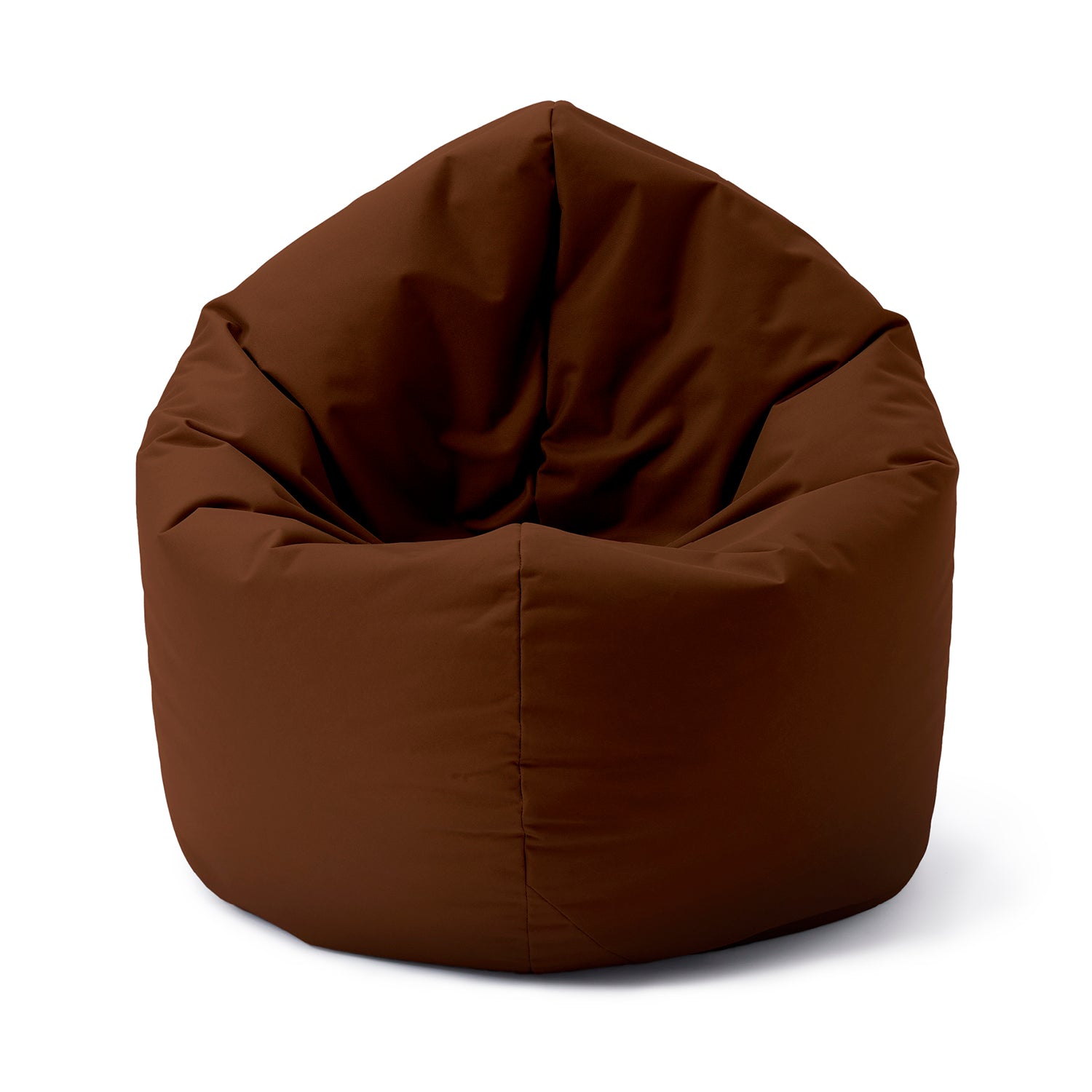 LUMALAND Runder Sitzsack 2-in-1 (Sitzsack oder Bodenkissen/Liegekissen) in Braun vor weißem Hintergrund.