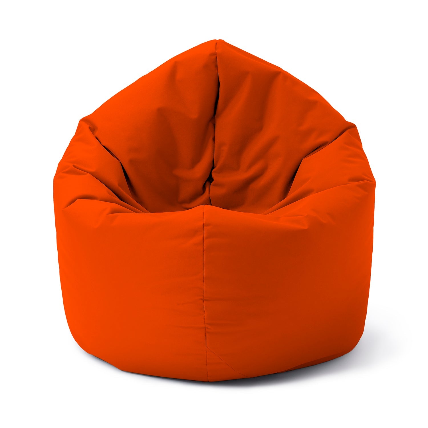 LUMALAND Runder Sitzsack 2-in-1 (Sitzsack oder Bodenkissen/Liegekissen) in Orange vor weißem Hintergrund.