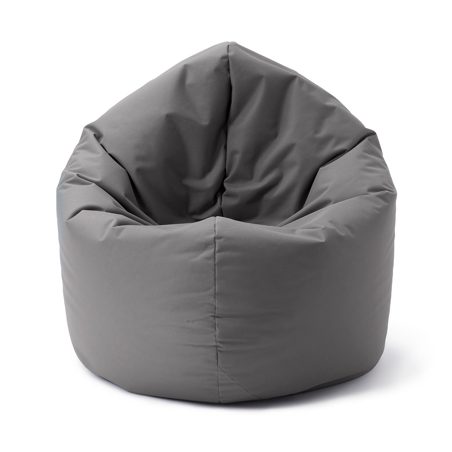 LUMALAND Runder Sitzsack 2-in-1 (Sitzsack oder Bodenkissen/Liegekissen) in Grau vor weißem Hintergrund.