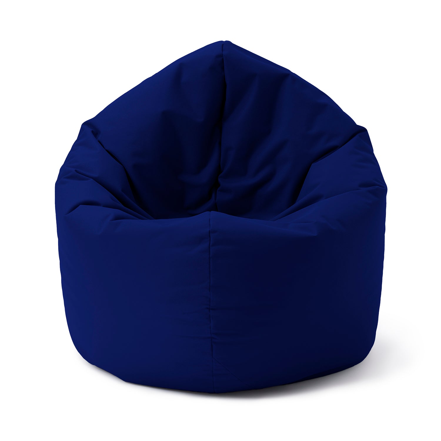 LUMALAND Runder Sitzsack 2-in-1 (Sitzsack oder Bodenkissen/Liegekissen) in Dunkelblau vor weißem Hintergrund.