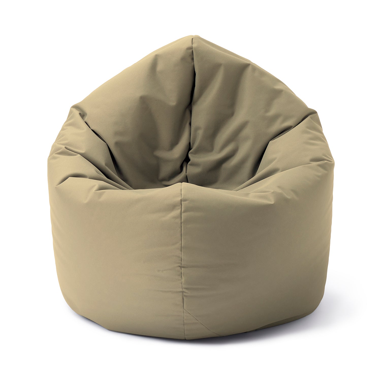 LUMALAND Runder Sitzsack 2-in-1 (Sitzsack oder Bodenkissen/Liegekissen) in Beige vor weißem Hintergrund.