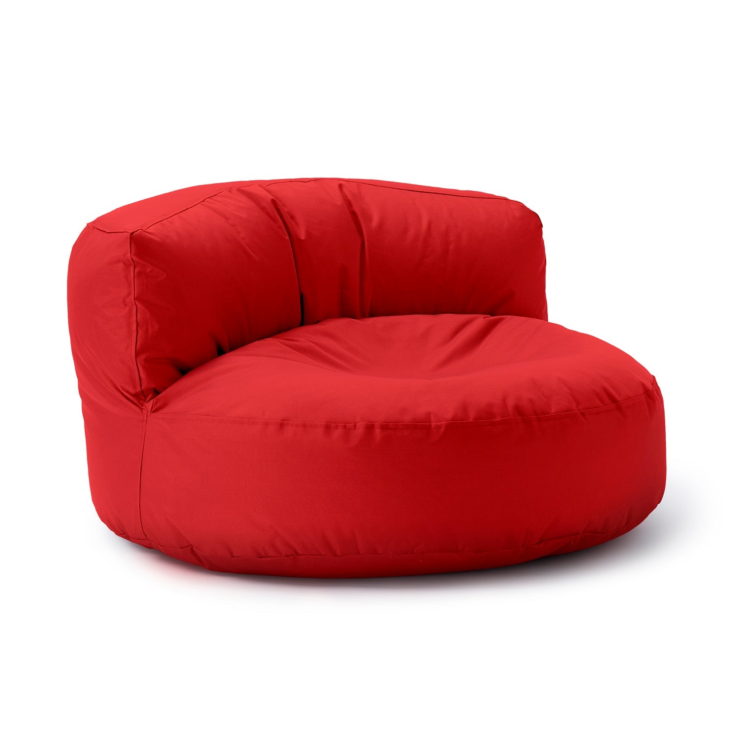 LUMALAND Sitzsack-Sofa/Sitzsack-Lounge in Rot vor weißem Hintergrund.