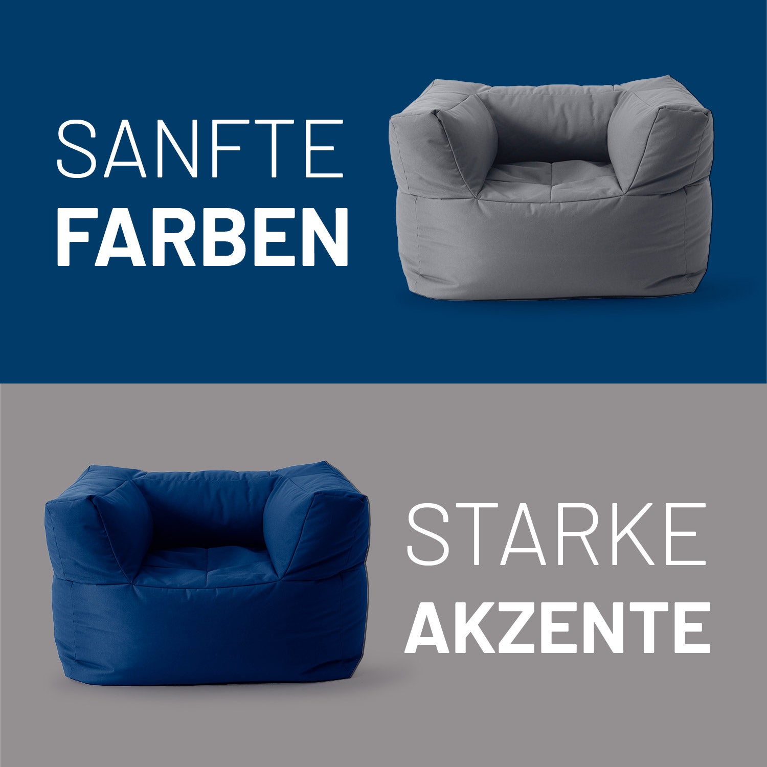 Sessel in Grau und Navyblau auf Kontrastfarbe - Sanfte Farben & Starke Akzente.