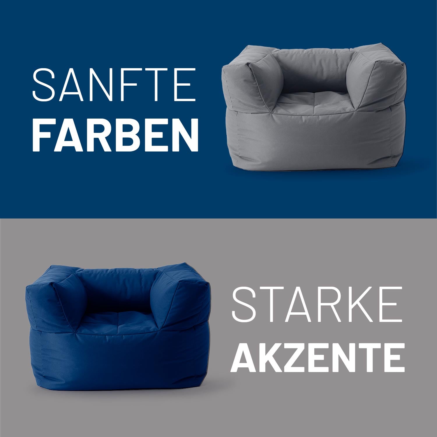 Sessel in Grau und Navyblau auf Kontrastfarbe - Sanfte Farben & Starke Akzente.