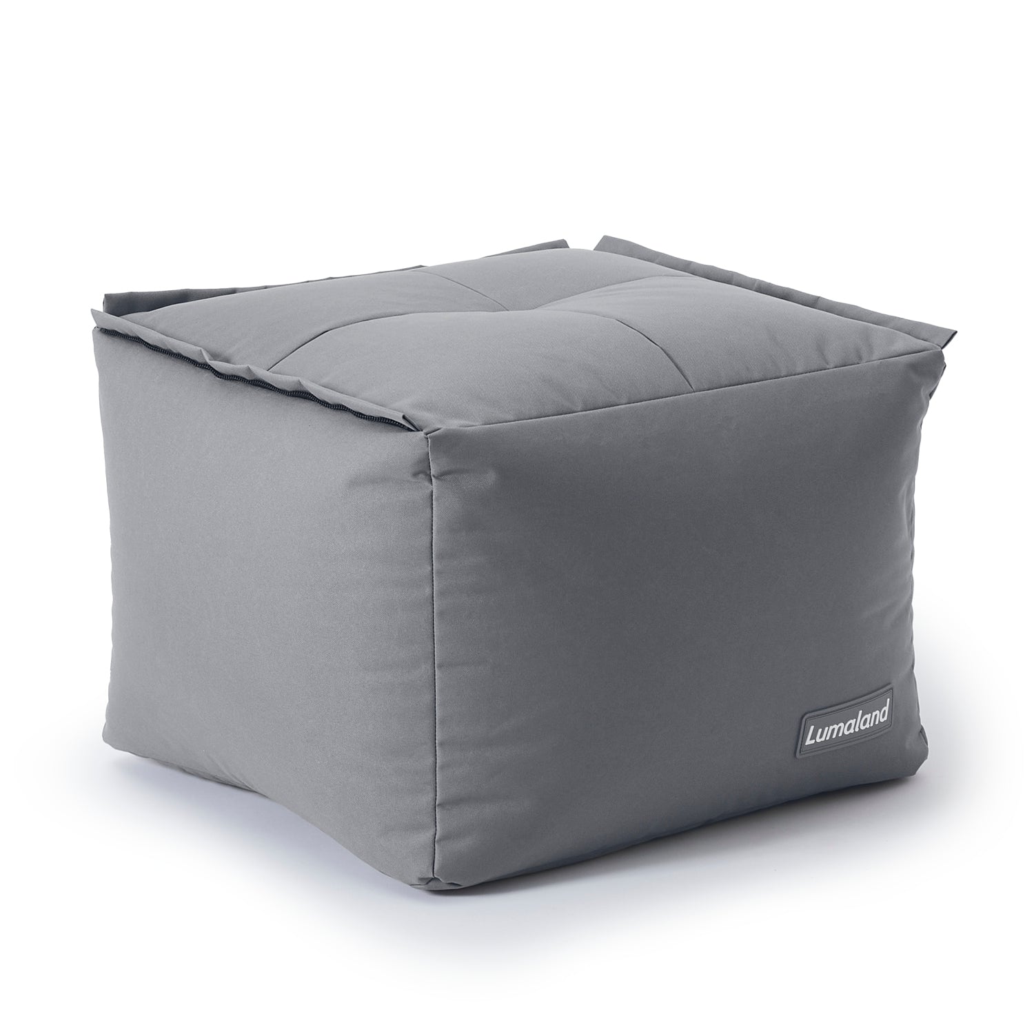 LUMALAND Indoor & Outdoor Hocker/Pouf in Grau aus der Reihe Modulares System vor weißem Hintergrund.