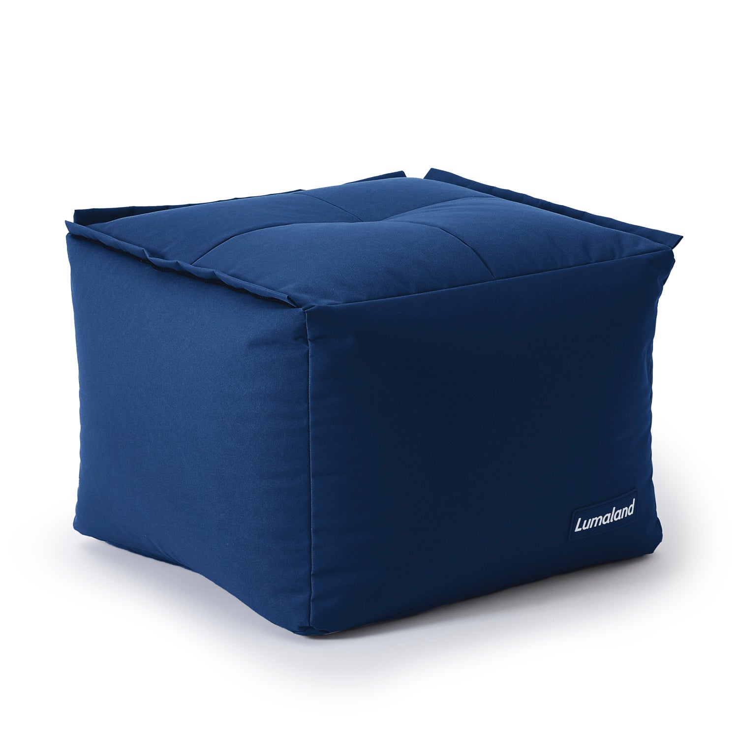 LUMALAND Indoor & Outdoor Hocker/Pouf in Navyblau aus der Reihe Modulares System vor weißem Hintergrund.