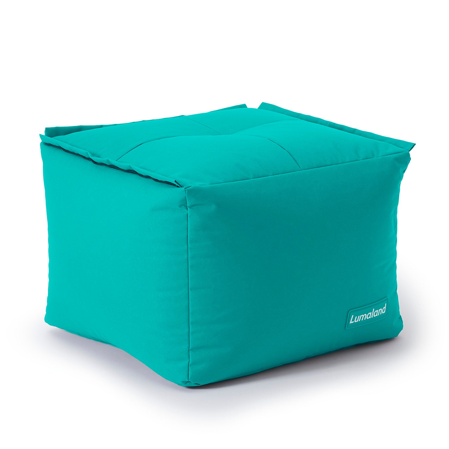 LUMALAND Indoor & Outdoor Hocker/Pouf in Türkis aus der Reihe Modulares System vor weißem Hintergrund.
