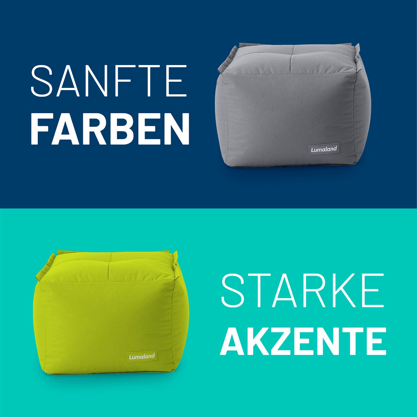 Hocker in Grau und Apfelgrün auf Kontrastfarbe - Sanfte Farben & Starke Akzente.
