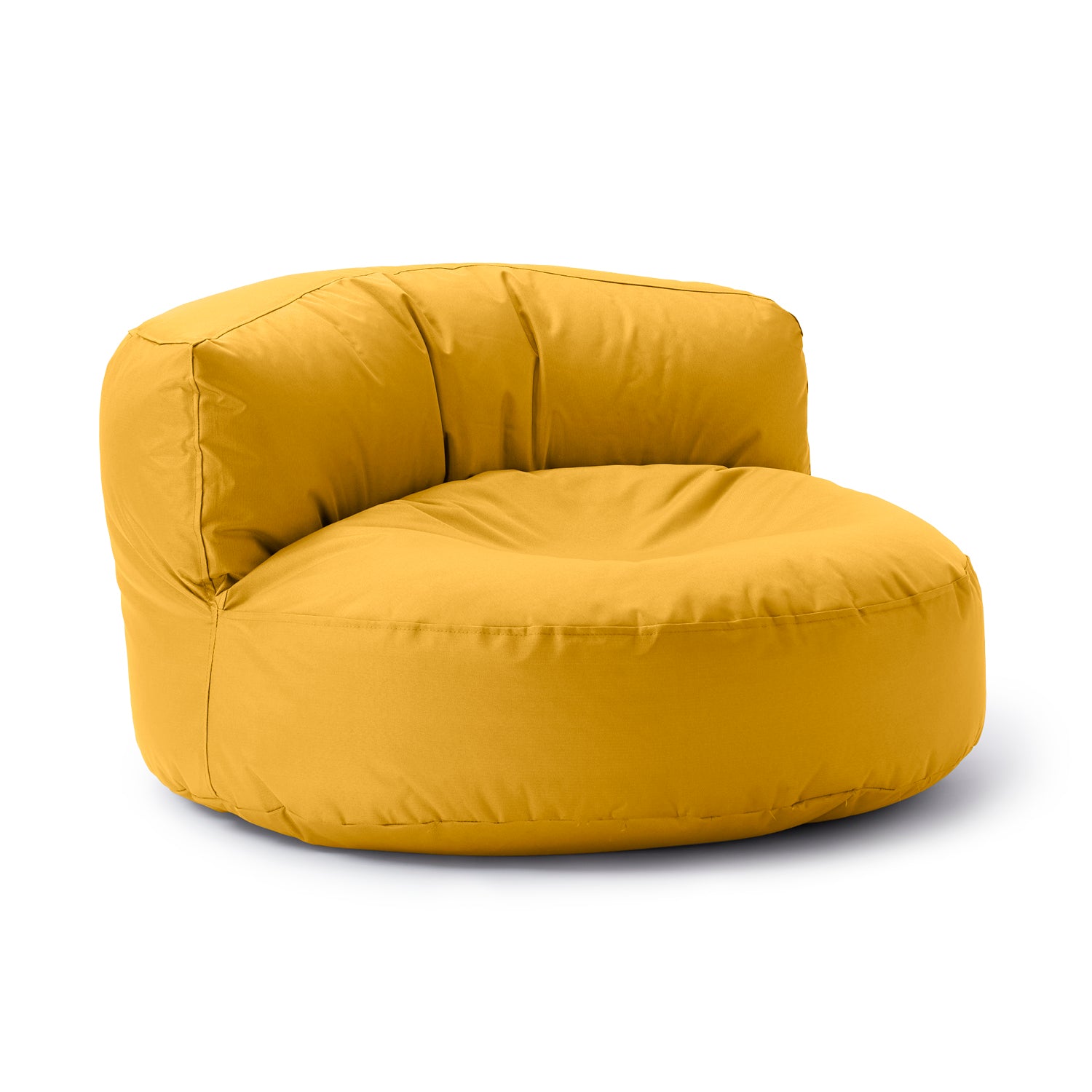 LUMALAND Sitzsack-Sofa/Sitzsack-Lounge in Senfgelb vor weißem Hintergrund.