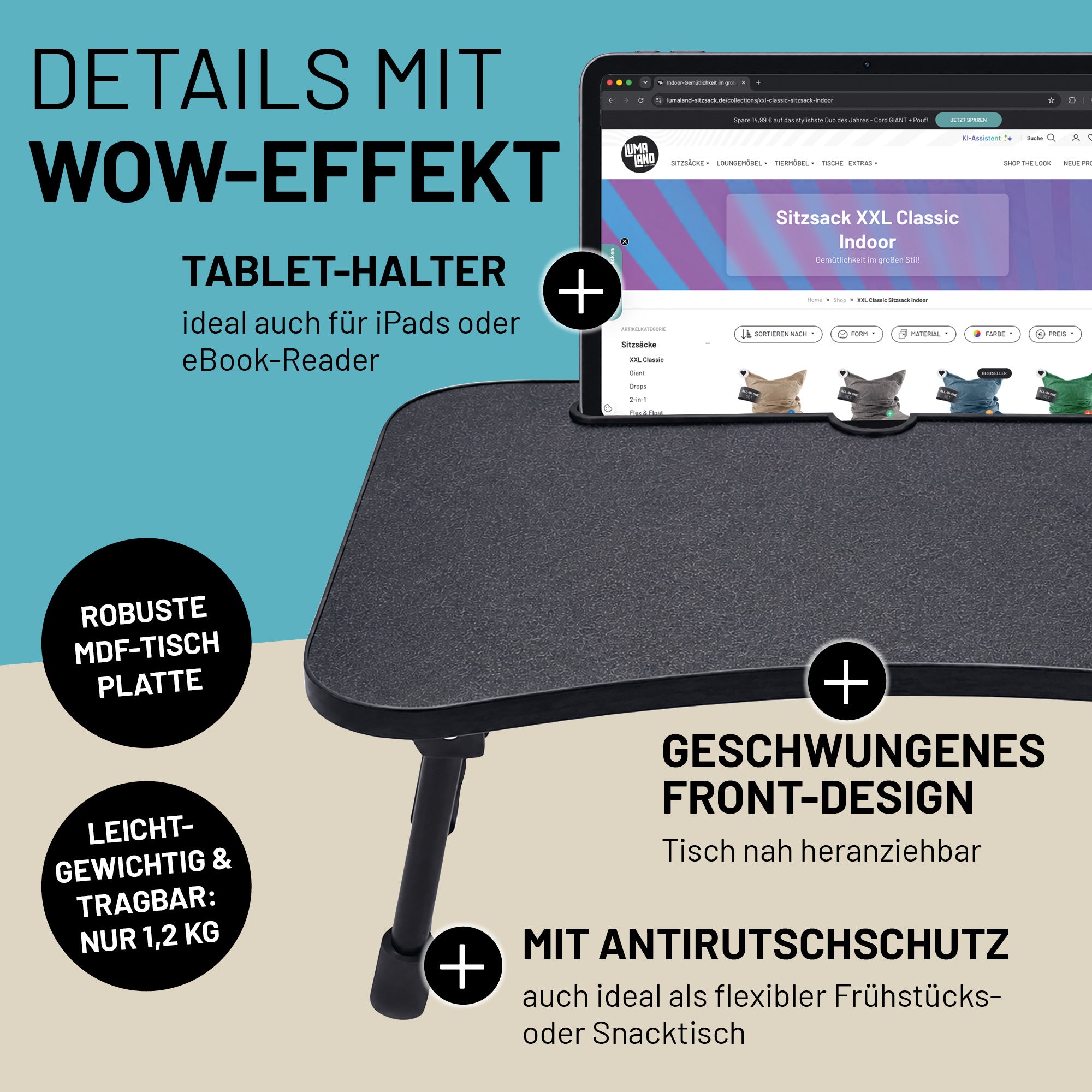 Laptop-Tisch inkl. Tablet-Halter