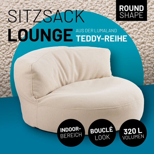 Beiges Sitzsack-Sofa Lounge aus der LUMALAND Teddy-Reihe mit 320 L Volumen im Bouclé Look für den Indoor-Bereich.