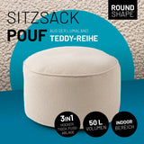 Beiger Hocker aus der LUMALAND Teddy-Reihe mit 50 L Volumen für verschiedene Anwendungsbereiche: Hocker, Tisch und Fußbablage.