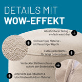 LUMALAND Hocker in Beige mit Produktinformationen: Verdeckter Reißverschluss, robuste Unterseite und waschbarer Bezug. 