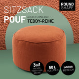 Hocker im Terracotta aus der LUMALAND Teddy-Reihe mit 50 L Volumen für verschiedene Anwendungsbereiche: Hocker, Tisch und Fußbablage.