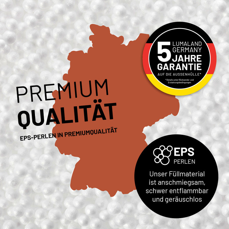Umrisse der Deutschland-Karte mit Hinweis auf die LUMALAND Germany 5 Jahre Garantie auf die Aussenhülle.
