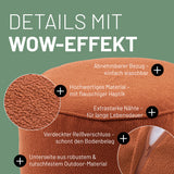 LUMALAND Hocker in Terracotta mit Produktinformationen: Verdeckter Reißverschluss, robuste Unterseite und waschbarer Bezug. 