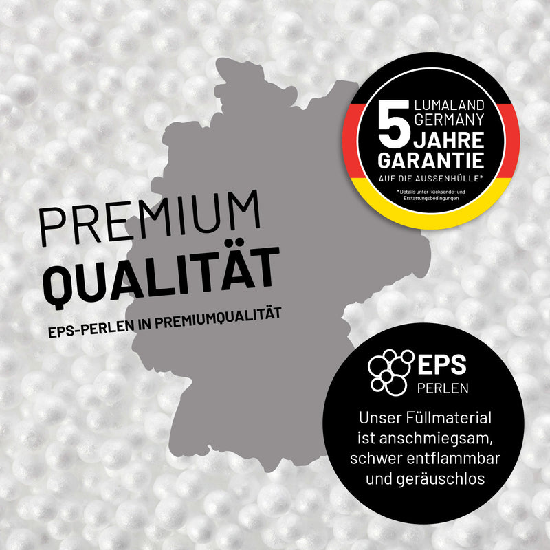 Umrisse der Deutschland-Karte mit Hinweis der LUMALAND Germany 5 Jahre Garantie auf die Cord-Aussenhülle. 