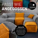 Modernes Wohnzimmer mit grauen und senfgelben verbundenen Sitzmöbel-Modulen dank Mix-&-Fix Reisverschluss.