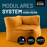 Senfgelbes Eckteil mit 340 L Volumen, individuell kombinierbar – ideal als modulares Sitzmöbel für den Indoor-Bereich.
