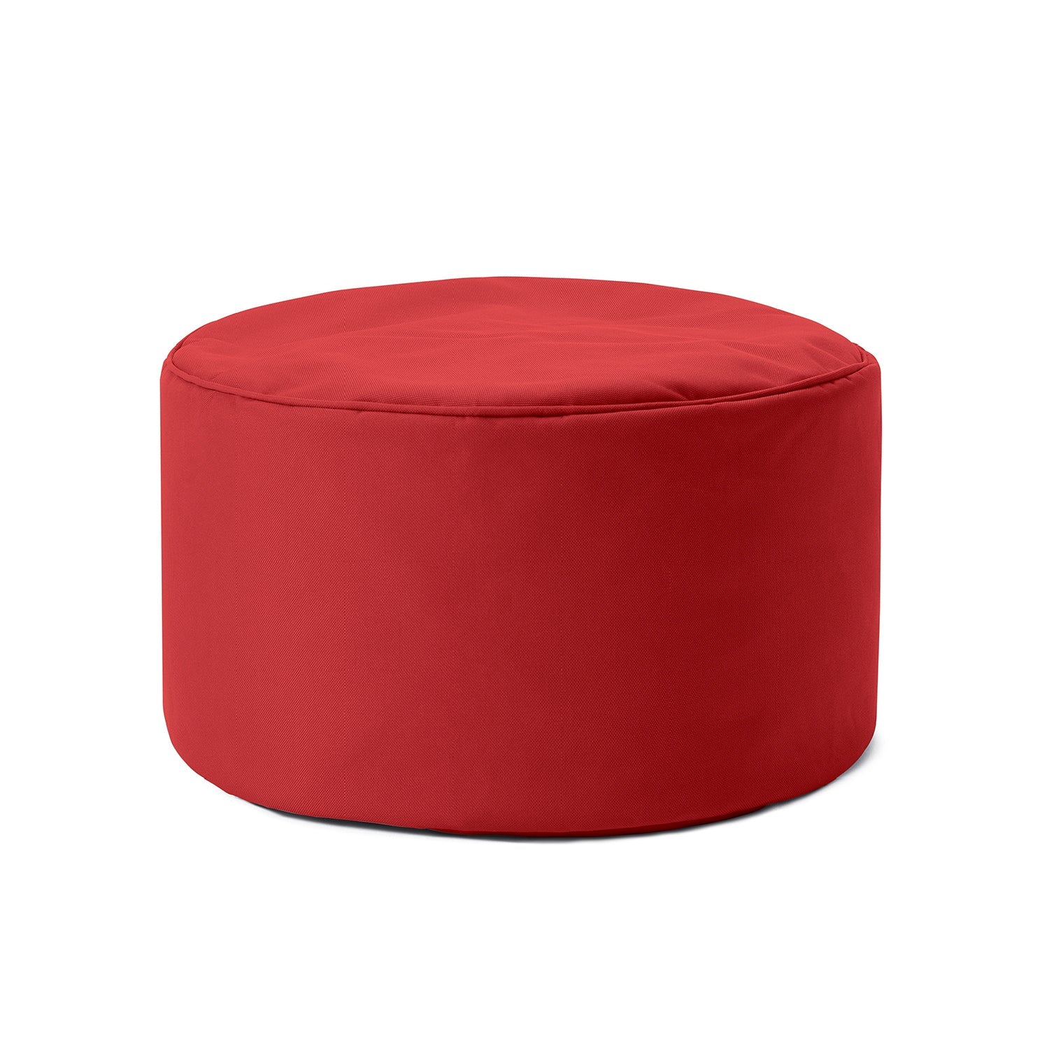 Kompakter Hocker/Pouf/Ablage für Indoor & Outdoor in Rot vor weißem Hintergrund.