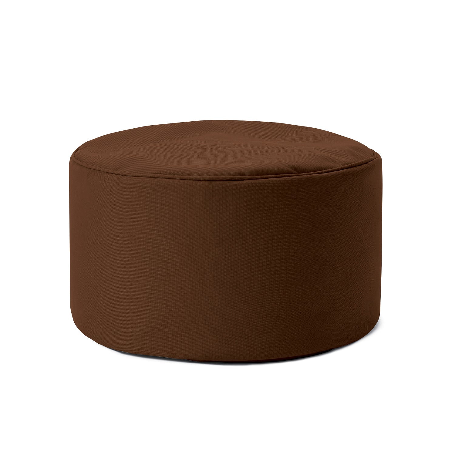 Kompakter Hocker/Pouf/Ablage für Indoor & Outdoor in Braun vor weißem Hintergrund.