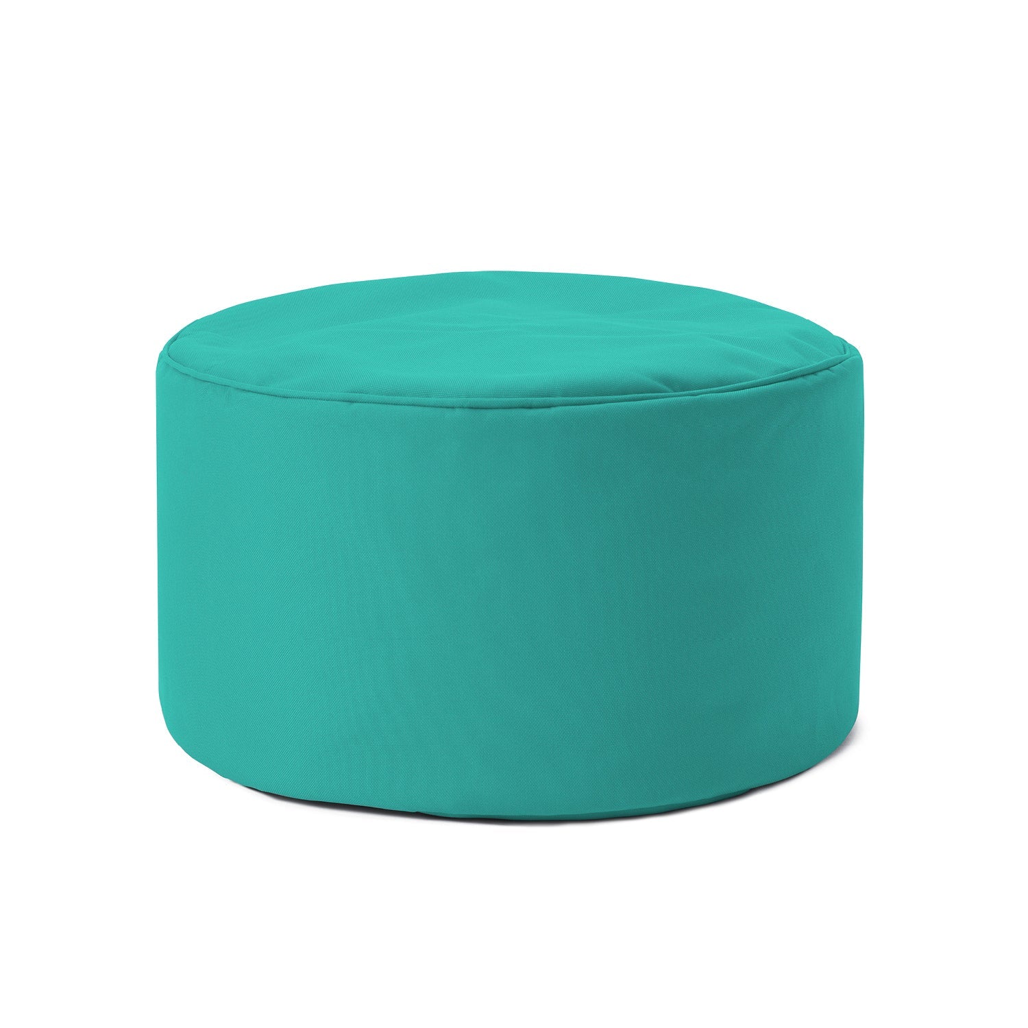 Kompakter Hocker/Pouf/Ablage für Indoor & Outdoor in Türkis vor weißem Hintergrund.