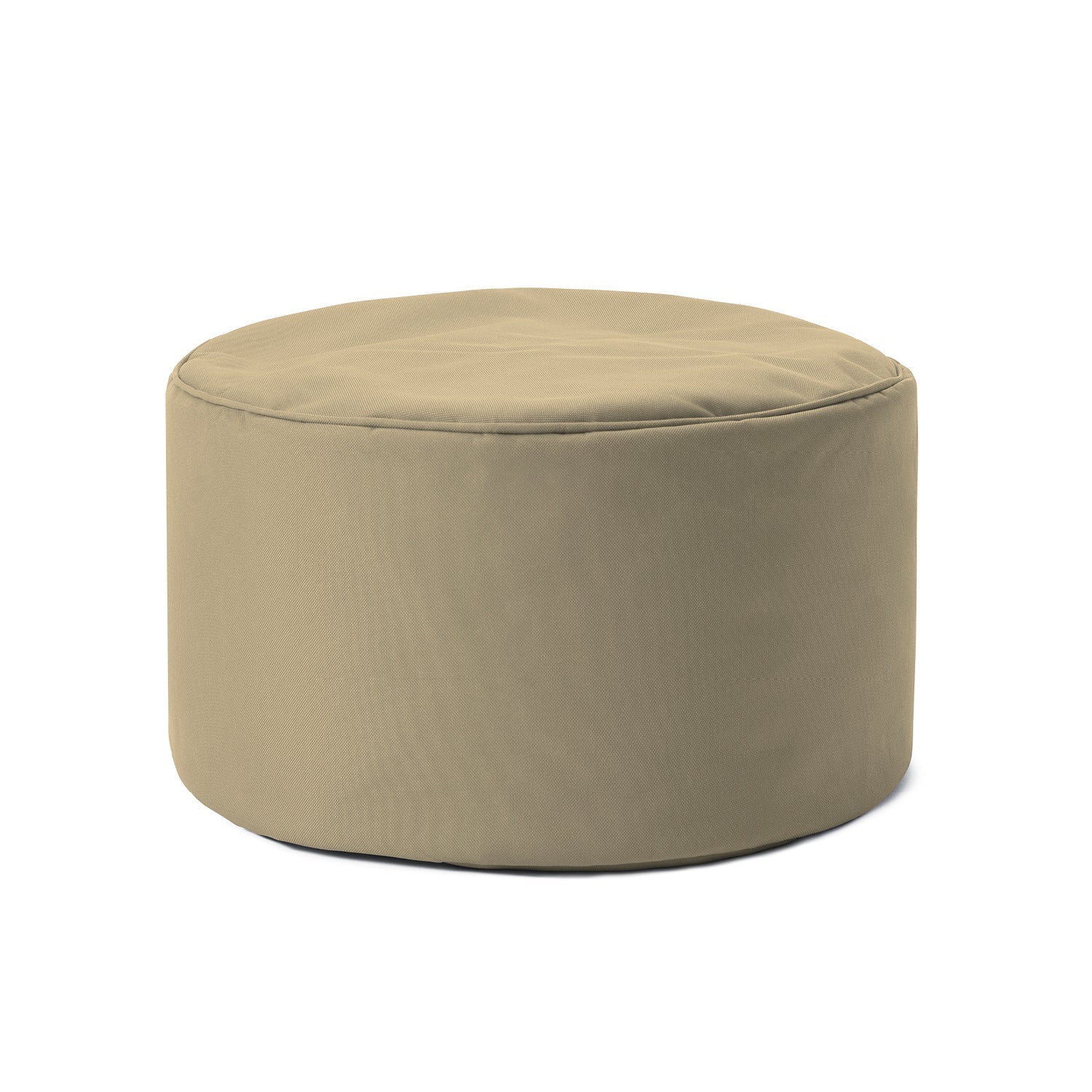Kompakter Hocker/Pouf/Ablage für Indoor & Outdoor in Beige vor weißem Hintergrund.