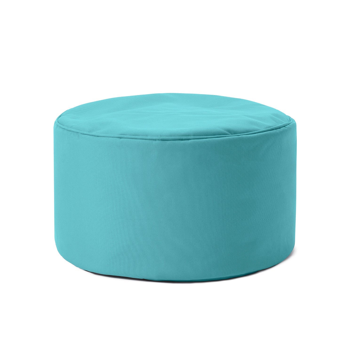 Kompakter Hocker/Pouf/Ablage für Indoor & Outdoor in Aquamarin vor weißem Hintergrund.